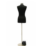 (JF-F6/8BK+BS-04) Size 6-8 Premium Black Female Fully Pinnable Mannequin Dress Form with Round Brushed Metal Base and Top.