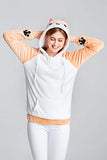 CORIRESHA Cute Coral Velvet Long Sleeve Shiba Inu Dog Home Wear Clothes Hoodie Sweatshirt with 3D Dog Ear and Dog Tail,White,X-Large
