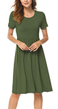 DB MOON Women Summer Casual Short Sleeve Dresses Empire Waist Dress with Pockets (Army Green, XS)