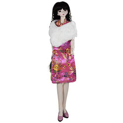 Retro Girl BJD Doll 1/3 25in 19" Ball Jointed Doll Full Set,Cheongsam + Wig + Shoes + Shawl + Makeup (Pink)