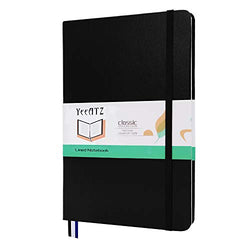 YeeATZ Hardcover Notebook Lined Journal for Writing, Medium 5.5 by 8.4 Inch, 100 GSM Thick Paper (Black, Ruled)