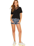 Romwe Women's Contrast Mesh Short Sleeve Summer Top T-Shirt Black US 8-10/Large