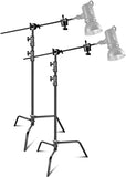 Neewer 2-Pack 100% Heavy-Duty Steel C-Stand, Pro Photography Light Stand with 3.5'/108cm Extension Arm, Grip Head, Turtle Base for Studio Monolight, Softbox, Reflector, Max Height 10'/305cm – Black