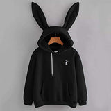 VOYOAO Women's Grils Rabbit Hoodie Sweater Long Sleeve Bunny Ear Pullover Tops(Black,L)