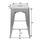 UrbanMod 24” Counter Height Bar Stools 330lb Capacity Gray Kitchen Chair Island Outdoor Industrial Galvanized Metal, Silver