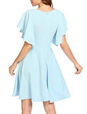 Romwe Women's Stretchy A Line Swing Flared Skater Cocktail Party Dress Light Blue L