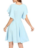 Romwe Women's Stretchy A Line Swing Flared Skater Cocktail Party Dress (X-Large, Light Blue)