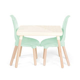 B toys – Kids Furniture Set – 1 Craft Table & 2 Kids Chairs with Natural Wooden Legs (Ivory and Mint)