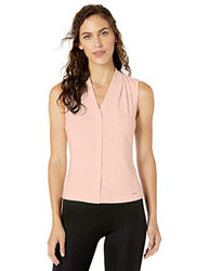 Calvin Klein Women's Solid Sleeveless V-Neck Cami (Petite and Standard), Blush, Small