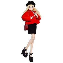 Proudoll 1/3 BJD Doll 60cm 24in SD Ball Jointed Dolls Fashion Girl Caroline Beret Wig Jacket Pencil Skirt Long-Sleeve Shirt Crossbody Bag Boots
