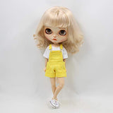 Original Doll Clohtes Outfit, White T-Shirt and Yellow Short Dungarees, Doll Dress Up for 1/6 12inch Blythe Doll or ICY Doll- Fortune Days (Yellow)