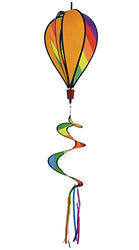 In the Breeze 6 Panel Rainbow Stripe Hot Air Balloon - Wind Spinner Includes Curlie Tail - Colorful Kinetic Hanging Decoration