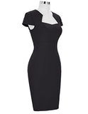 Women 50s Cocktail Dress Cap-Sleeves Vintage Wiggle Dress (8947-1 M) Black