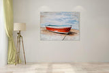 Nautical Canvas Wall Art Hand Painted Red Boat Still Life Painting Modern Coastal Pictures Aesthetic Artwork for Living Room Bedroom Bathroom Decor