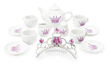 Small Foot 11273 Porcelain Tea Design, 14 pcs. Set with Glitter Crown, Cups, Plates, teapot, Milk jug and Sugar Pot, Perfect for Little Princesses and Three of her Friends Toys, Multicolour