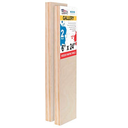U.S. Art Supply 6" x 24" Birch Wood Paint Pouring Panel Boards, Gallery 1-1/2" Deep Cradle (Pack of 2) - Artist Depth Wooden Wall Canvases - Painting Mixed-Media Craft, Acrylic, Oil, Encaustic