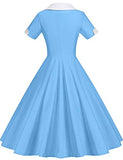 GownTown Womens 1950s Cape Collar Vintage Swing Stretchy Dresses, Lightblue, X-Large