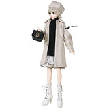 Proudoll 1/3 BJD Doll 60cm 24Inches Ball Jointed SD Dolls Move Joints Action Figures Caroline + Beret + Wig + Coat + Dress + Handbag + Boots