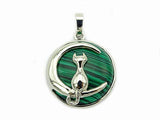 jennysun2010 Natural Malachite Gemstone Cat and Moon Reiki Chakra Healing Pendant Charm Beads