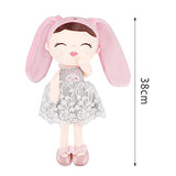 Soft Plush Doll 15'' Bunny Doll for Girls Rabbit Stuffed Animal Rag Doll for Baby Girl with Gift Bag, Doll for Kids - Pink