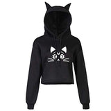 CREPUSCOLO Sailor Moon Cat Ear Crop Top Hoodies Anime Fans Pullover Sweatshirt (Cat-Black, xx_l)