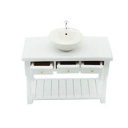 Apofly 1:12 Round Dollhouse Bathroom Sink with Washing Table Miniature Ceramic Bathroom Table Sink Model Simulation Accessory for Dollhouse White 1PC