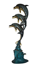 Three Dolphins Fountain Bronze Statue Home Decorative Overreach Each Other - Perfect for Christmas Holiday & Ocean Theme Decoration - 22"x 15"x 68"H