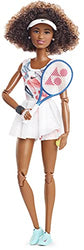 Barbie Role Models Naomi Osaka Doll (11.5-in, Curly Brunette Hair) Posable, Wearing Tennis Dress, Shoes & Visor, with Racket, Gift for Kids & Collectors