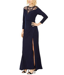 Adrianna Papell Women's Jersey Gown with Sequin Yoke, Midnight, 6