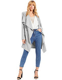 ROMWE Women's Waterfall Collar Long Sleeve Wrap Trench Coat Cardigan Grey L