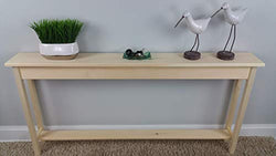 60" Unfinished Pine Narrow Wall, Foyer, Sofa, Console, Hall Table with Bottom Shelf