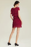 BABEYOND 1920s Art Deco Fringed Sequin Dress Long Flapper Gatsby Dress Roaring 20s (Wine Red, XL)