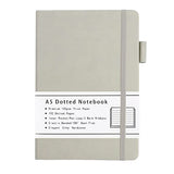 Dotted Notebook A5, Hard Cover Bullet Dotted Journal with Premium 100 GSM Thick Paper, 192 Pages, Pen Loop, Inner Pocket, Elastic Banded, Faux Leather Cover, 5.71'' × 8.38'' (Grey)