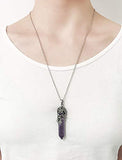 Top Plaza Antique Silver Flower Wrapped Natural Quartz Gemstone Healing Crystal Necklace 5pcs/Set