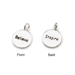 Bulk Buy: Darice DIY Crafts Charm"Believe and Inspire" Round Sterling Silver Plated 16mm (3-Pack)
