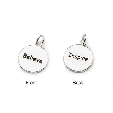 Bulk Buy: Darice DIY Crafts Charm"Believe and Inspire" Round Sterling Silver Plated 16mm (3-Pack)