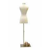 (JF-F2/4W+BS-05) Size 2-4 Premium White Female Fully Pinnable Mannequin Dress Form with Rectangle Brushed Metal Base with Neck Top