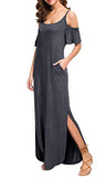 GRECERELLE Women's Summer Strapless Strap Cold Shoulder Casual Loose Dress Cover Up Long Cami Split Maxi Dresses with Pocket Dark Gray-Small
