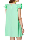 Romwe Women's Ruffle Trim Sleeve Summer Beach A Line Loose Swing Dress Green M