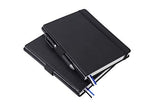 2 Pack Thick Hardcover Notebook/Journal with A5 120gsm Premium Paper, College Ruled Bound Notebook with Pen Holder, Black Leather, 3 Ribbon Marker, Inner Pocket, 8.4 x 5.7 in