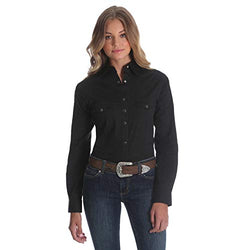 Wrangler Women's Western Yoke Two Pocket Snap Shirt, Black, Medium