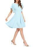 Romwe Women's Stretchy A Line Swing Flared Skater Cocktail Party Dress Light Blue L