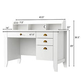 Computer Desk with Drawers and Hutch, Wood Home Office Desk White Executive Desks with Storage Shelf Writing Study Table with File Drawer for Teen Student Home Office Laptop Desk Bedroom (White)