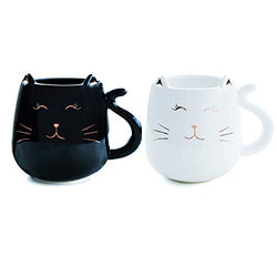 Skafil Ceramic Cat Coffee Mug Set of 2 Cute Novelty Mug Cup Tea Cup 17 oz Anniversary Birthday Gift For Women Men (Black+White)