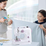 Mini Sewing Machine for Beginner, Portable Sewing Machine, 12 Built-in Stitches Small Sewing Machine Double Threads and Two Speed Multi-function Mending Machine with Foot Pedal for Kids, Women (Purple)