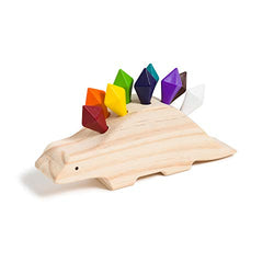 U Brands U Play Crayon-o-Saurus Dinosaur-Shaped Holder for Kids, Wooden with 10 Shaped Crayons
