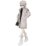 Proudoll 1/3 BJD Doll 60cm 24Inches Ball Jointed SD Dolls Move Joints Action Figures Caroline + Beret + Wig + Coat + Dress + Handbag + Boots