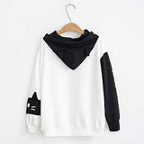 Womens Japanese Kawaii Pullover Hoodie Kitty Cat Sweatershirt Sweater Tops White
