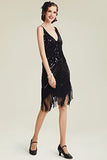 BABEYOND Women's 1920s Flapper Dress V Neck Slip Dress Roaring 20s Great Gatsby Dress for Party (Black, M)