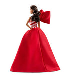Barbie 2019 Holiday Doll, 11.5-Inch, Wavy Brunette, Wearing Red and White Gown, with Doll Stand and Certificate of Authenticity